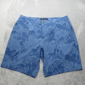 Travis Mathew Golf Shorts Mens 38 Blue Performance Stretch Leaf Floral Print 9"‎